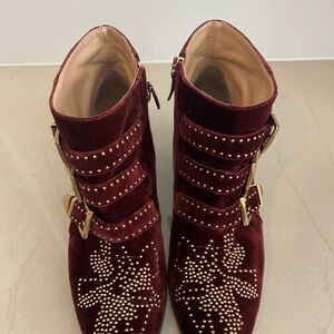 Chloe Bordeaux Studded Ankle Boots